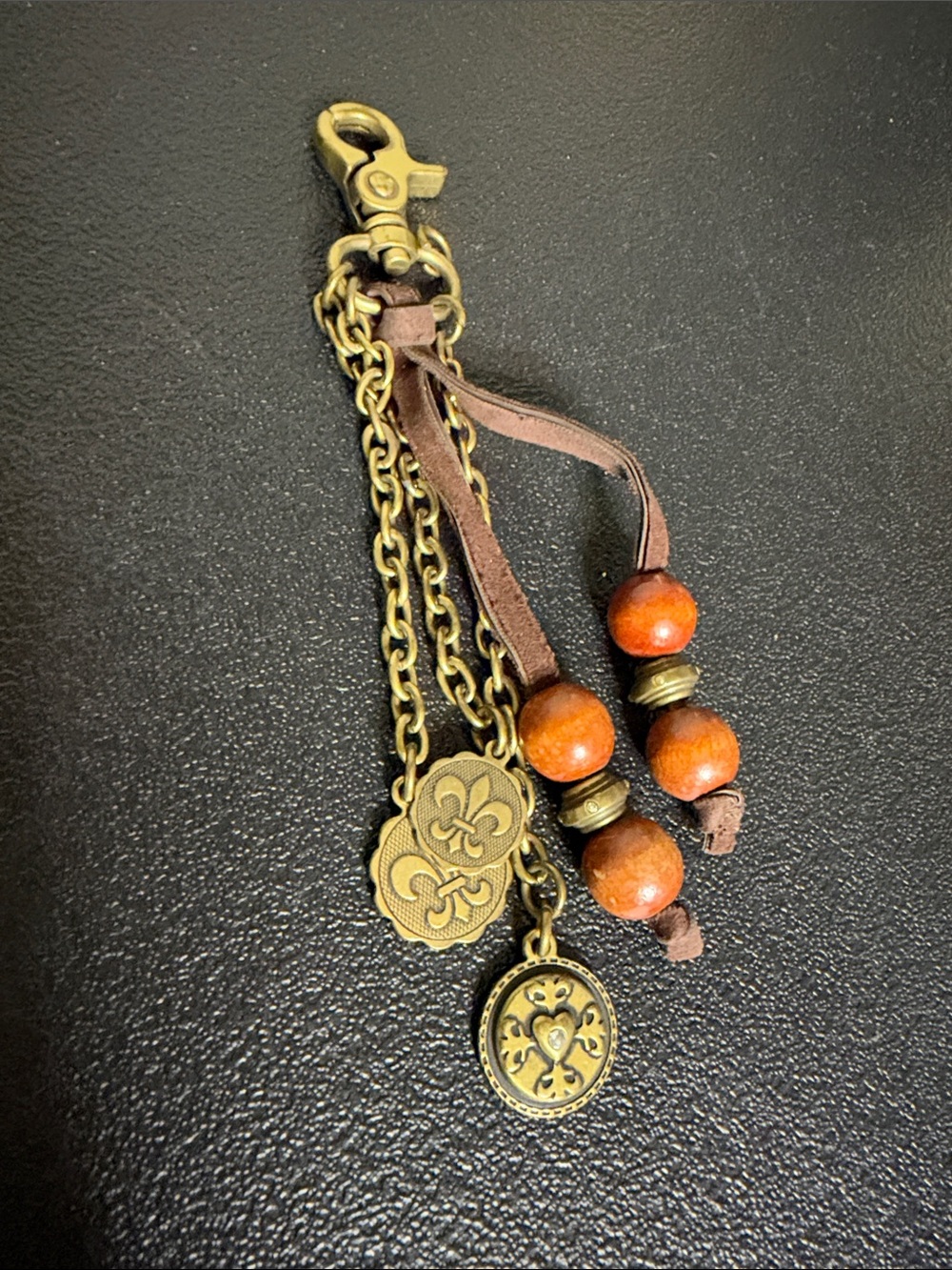 Kathy Van Zeeland Orange Bead Antique Brass Charm Bag Charm Key Chain